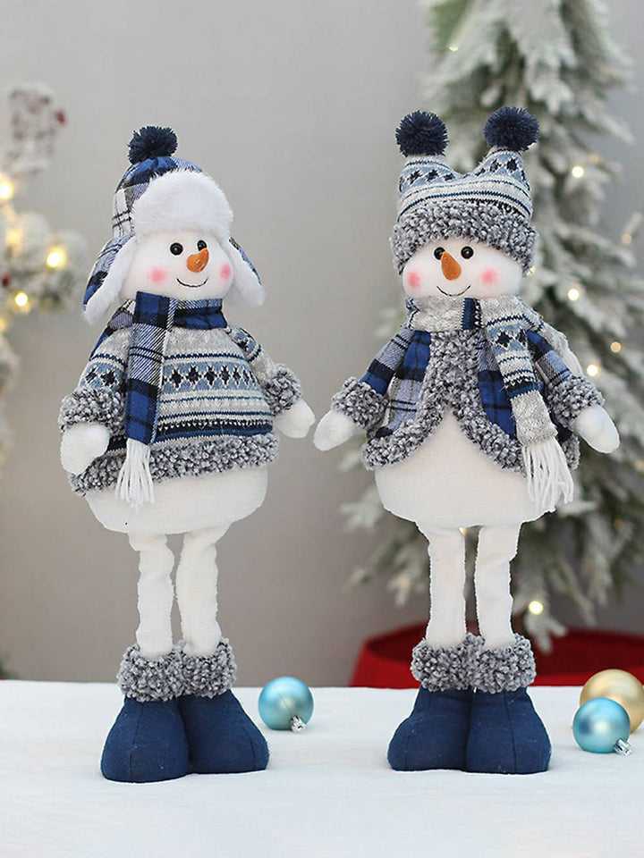 Adornos decorativos retráctiles de muñeca navideña de tela azul navideña