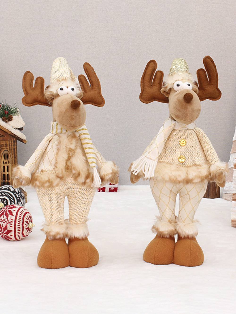 Enfeites decorativos de boneca de alce em malha de Natal