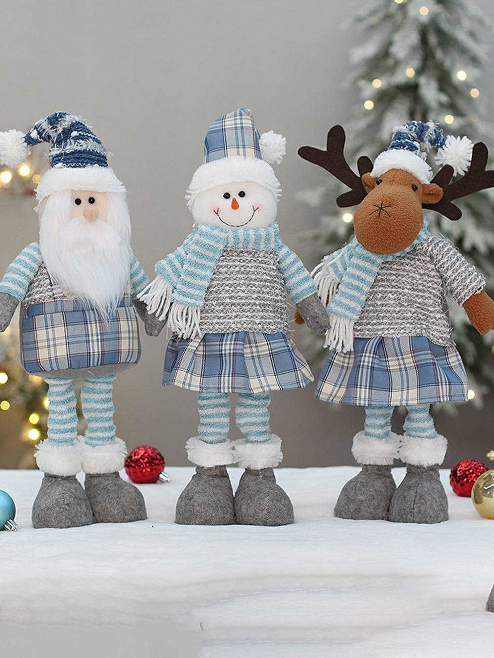Kerst blauwe stof intrekbare kerstpop decoratieve ornamenten