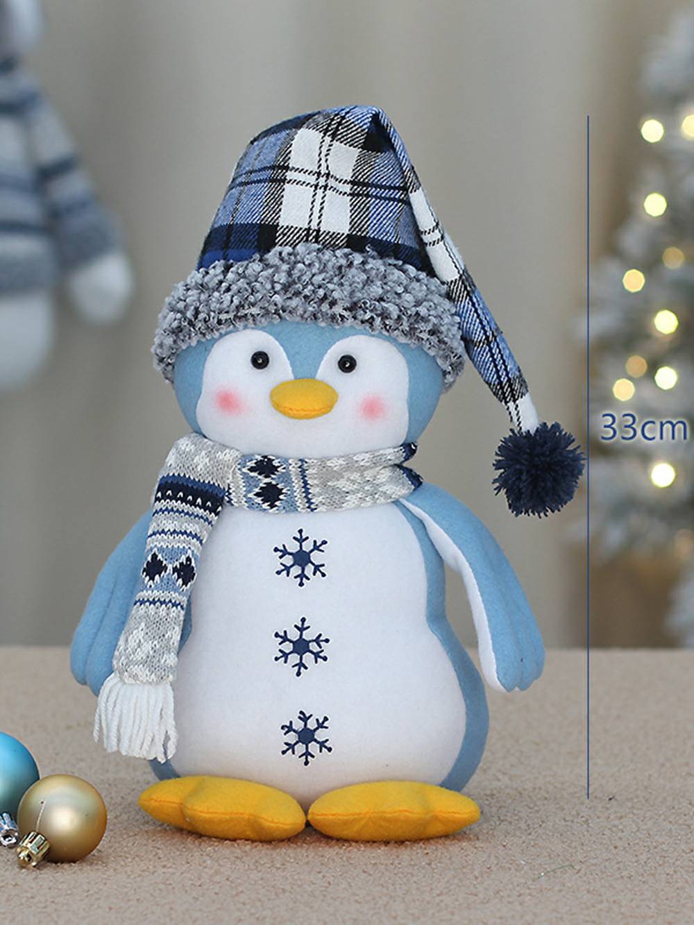 Ornamenti per bambole pinguino orso polare in tessuto blu natalizio