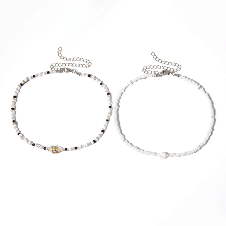优雅的混合珠子和贝壳多层项链：手工制作的短项圈，打造别致的外观