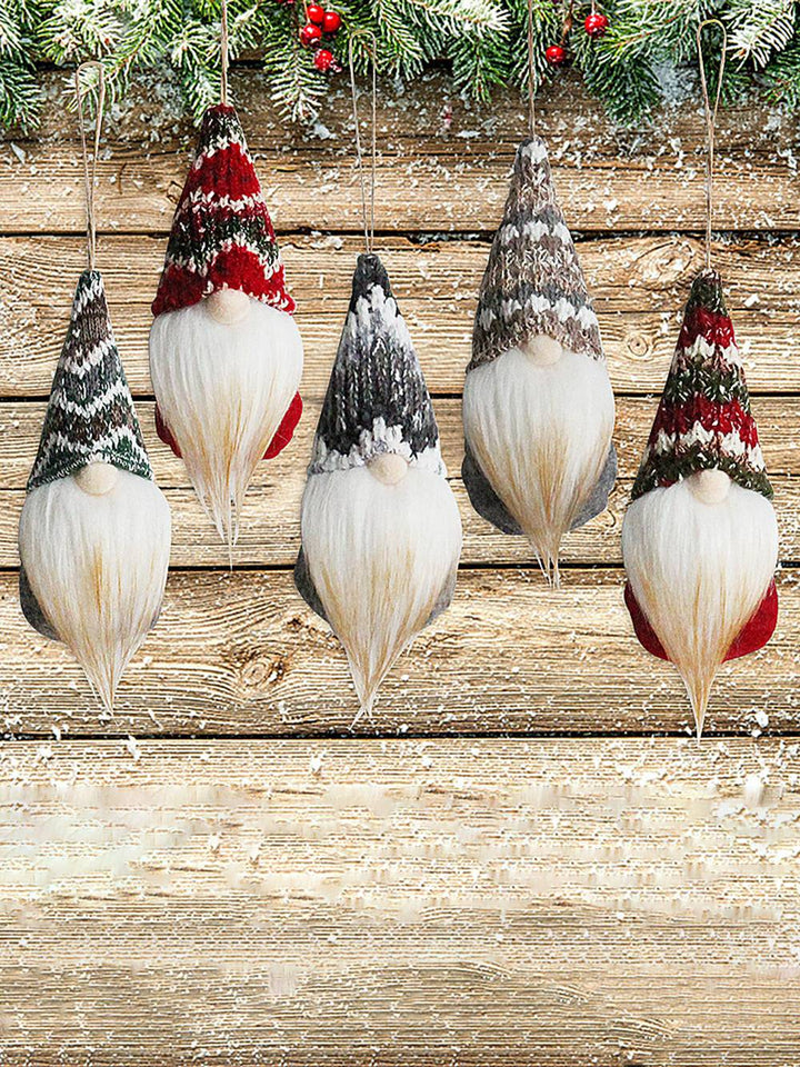 5 bucăți Ornament de bătrân fără chip pentru pom de Crăciun tricotat