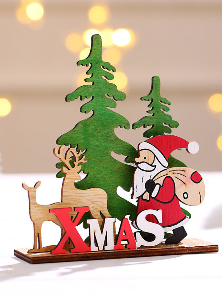 Kerstdecoratie DIY houten kleurrijke tafeldecoraties