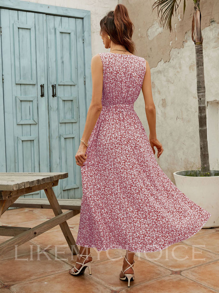 Casual Summer V-Neck Sleeveless Knotted Decorative Dress