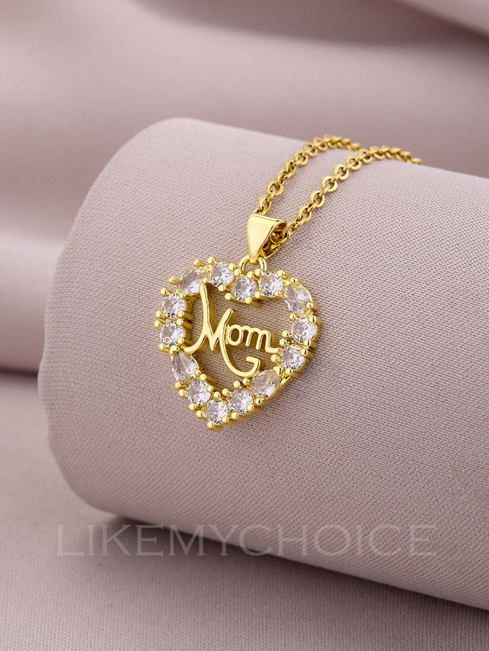 Moda cobre com colar de mãe elegante em formato de coração de zircônia