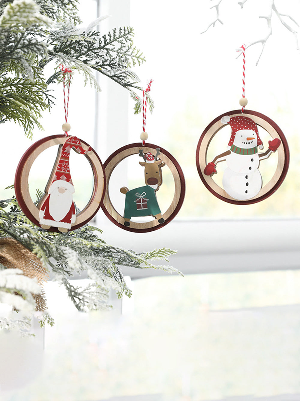 Kerstman Sneeuwpop Houten Kleurrijk Ornament
