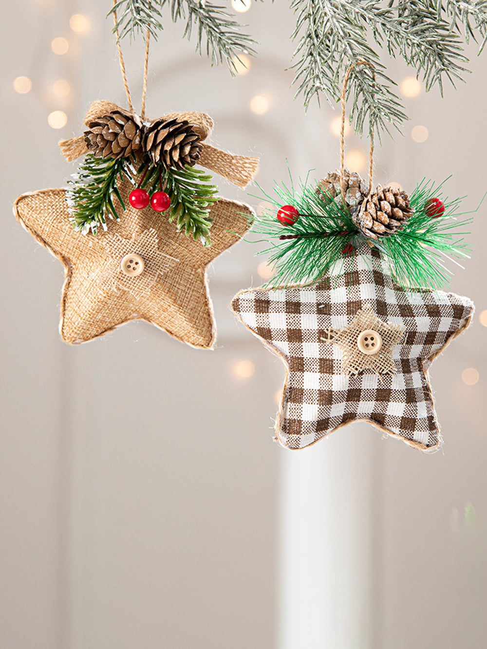 Kerstboom vijfpuntige ster dennenappel decoratiehanger