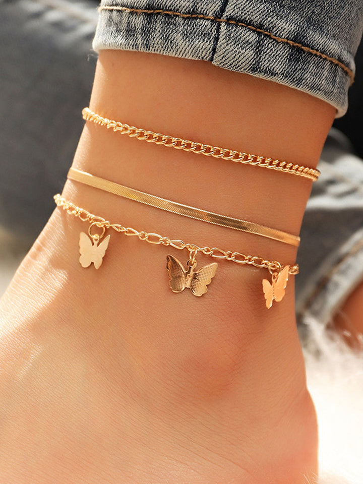 Ensemble de bracelets de cheville dorés Butterfly Station