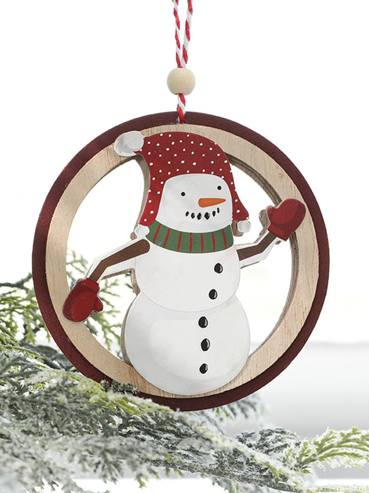 Ornamento colorido de madeira do boneco de neve do Papai Noel
