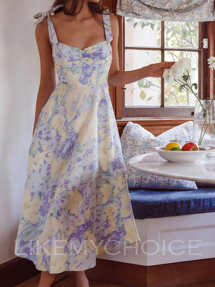 Λουλουδάτο φόρεμα με δεμένο μπιζέλι ώμου