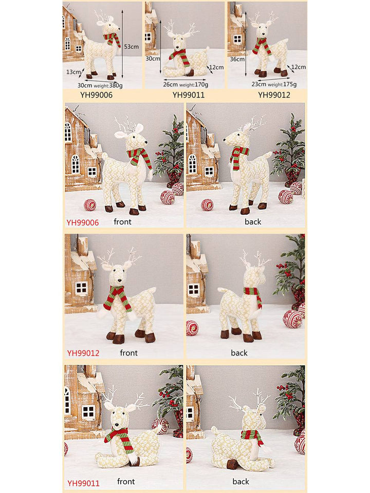 Adorno navideño de alce de cuatro patas de tela con copos de nieve