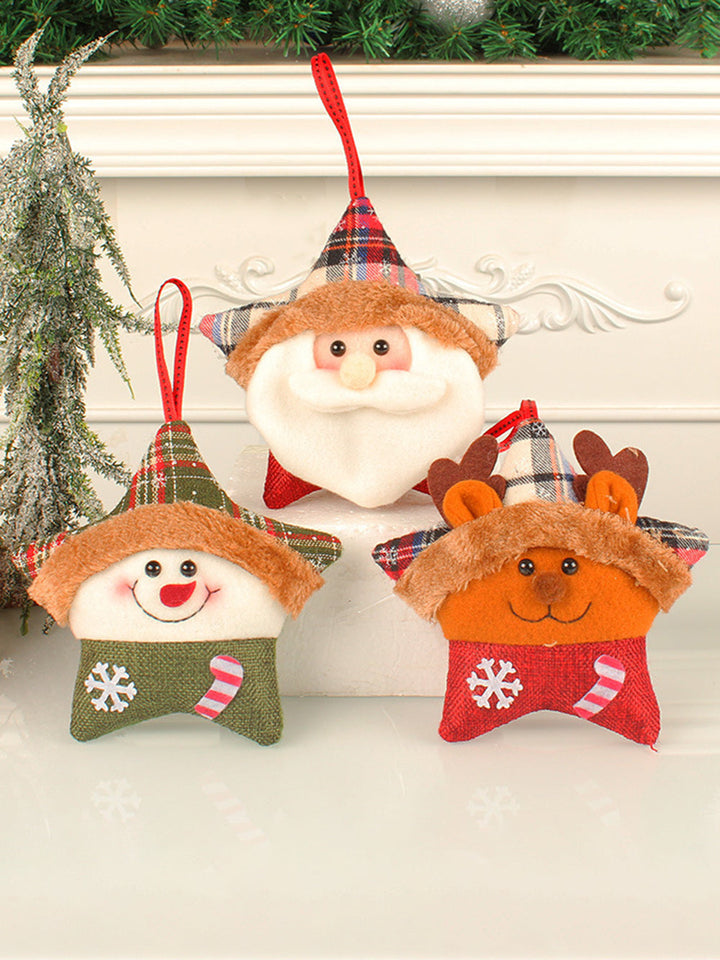 Ornamento per albero di Natale con Babbo Natale e renna con bambola di peluche a forma di stella