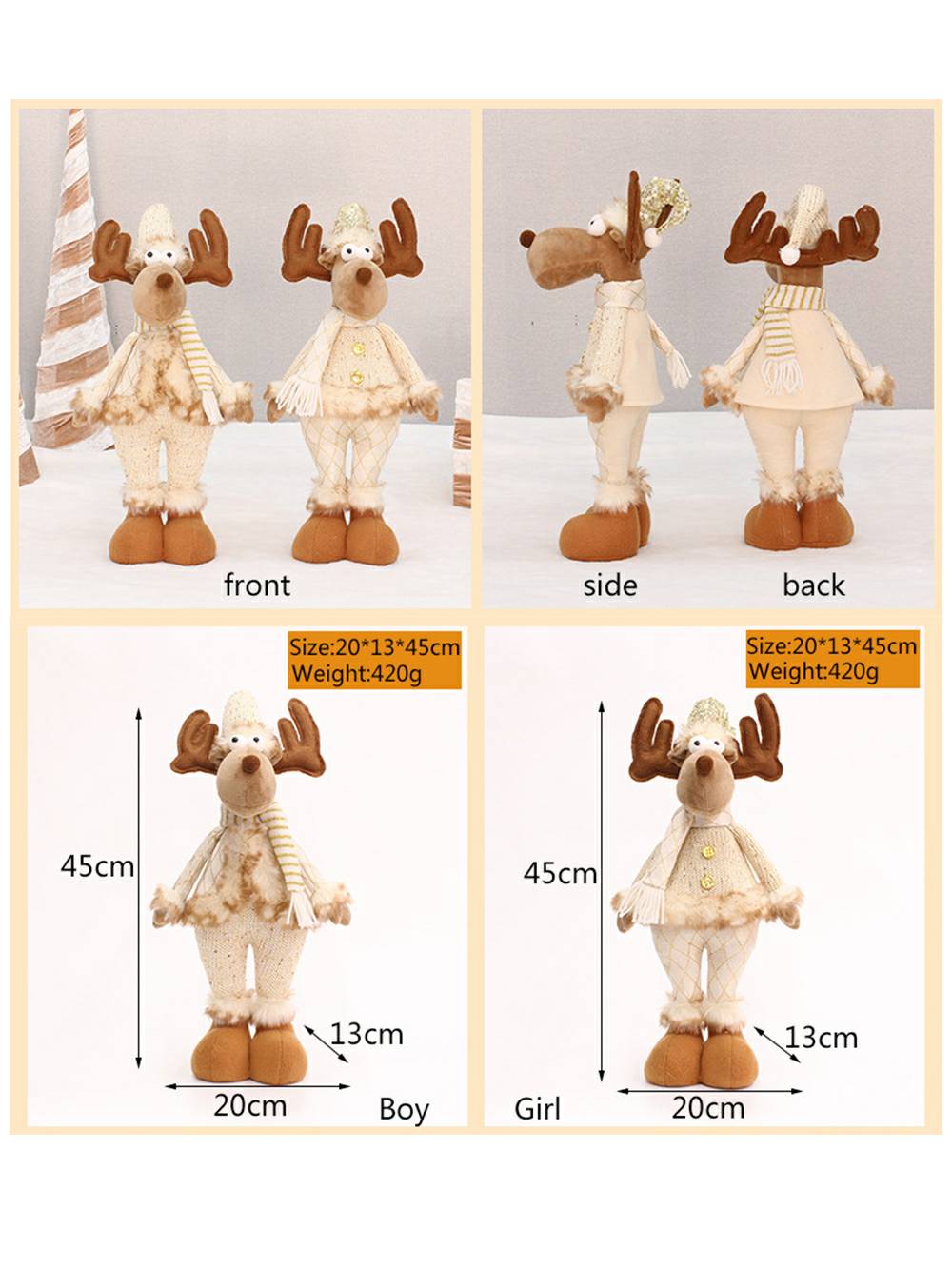 Chrëschtdag Dekorative Strécke Standing Elk Doll Ornamenter