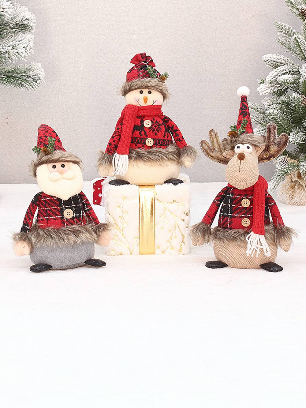 Vánoční plyšová červená kostkovaná látka Starý muž sněhulák Elk panenka Ornament