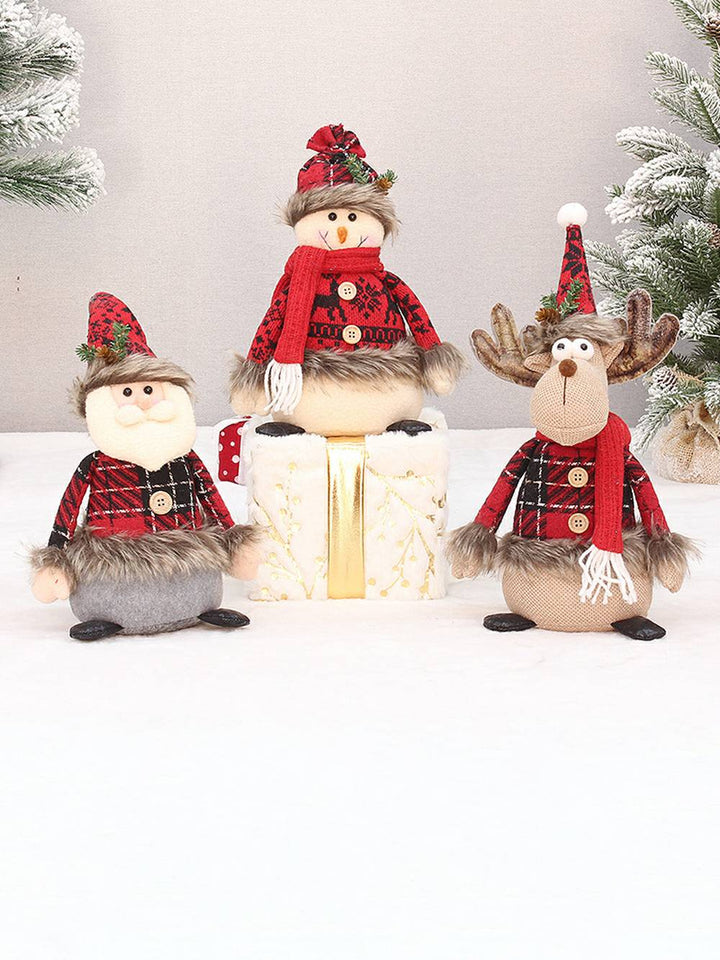 Ornamento natalizio per bambola di alce, pupazzo di neve, tessuto scozzese rosso, peluche natalizio