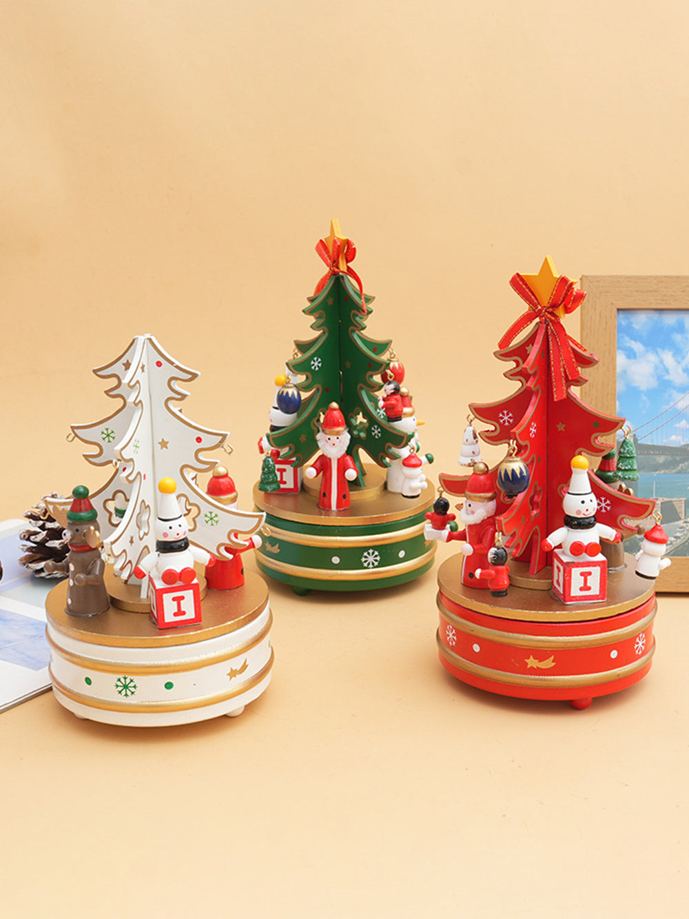 زخرفة صندوق الموسيقى الدائري لشجرة عيد الميلاد