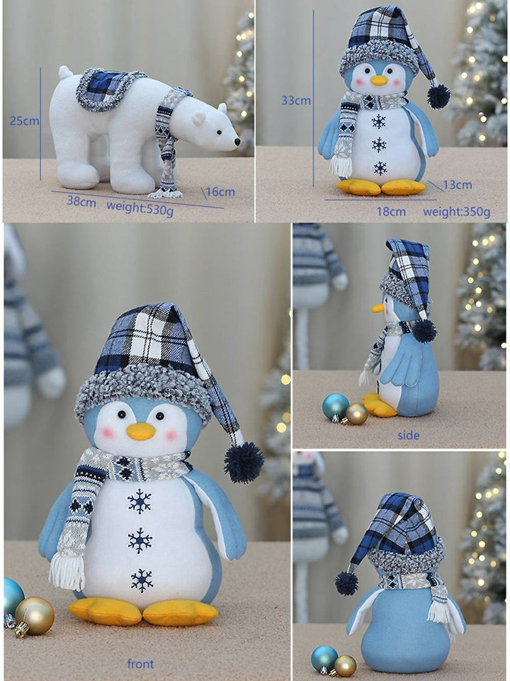 Christmas Blue Fabric Polar Bear Penguin Doll Ornaments