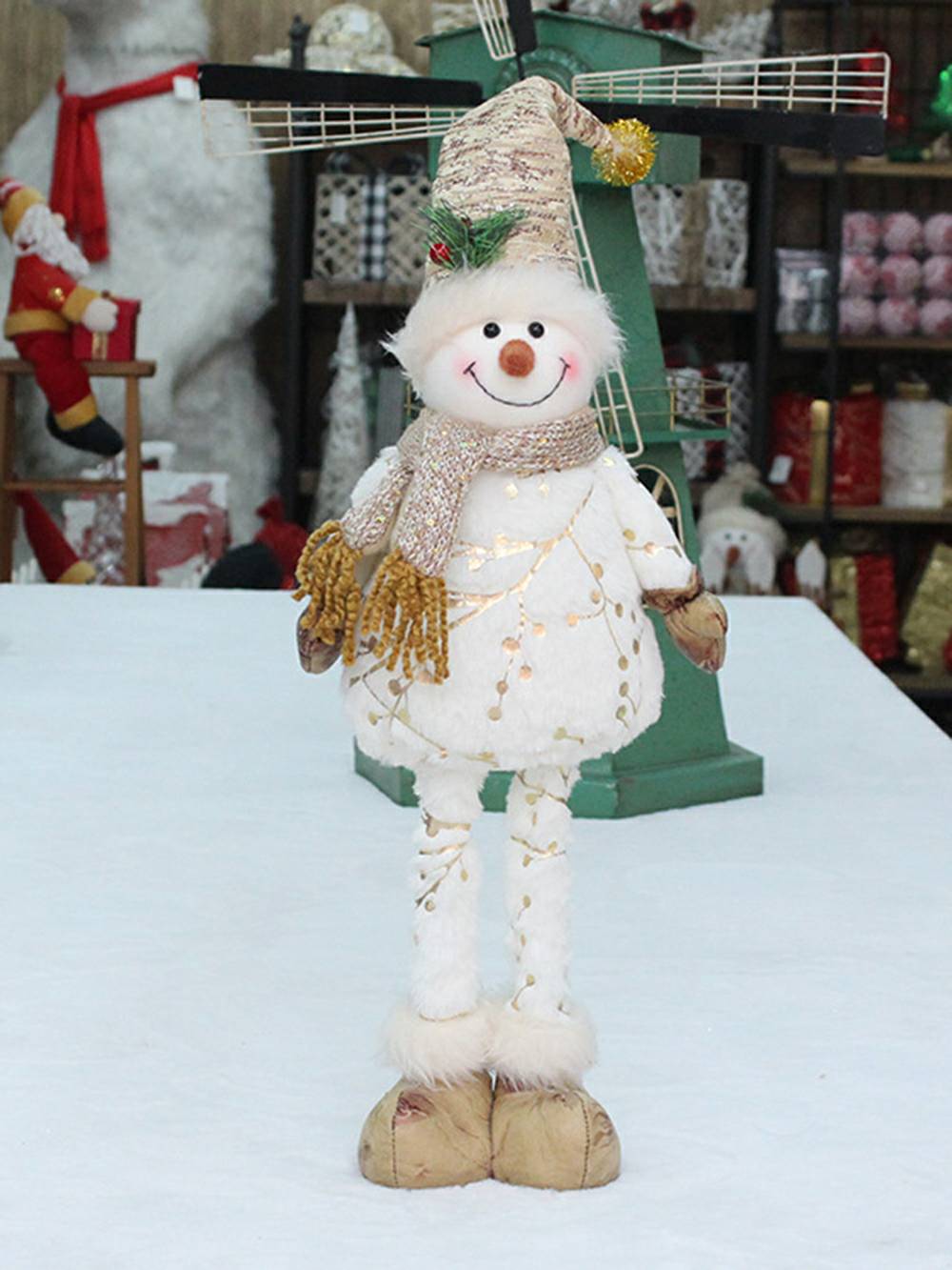 Ornamento de boneca de boneco de neve retrátil em tecido impresso
