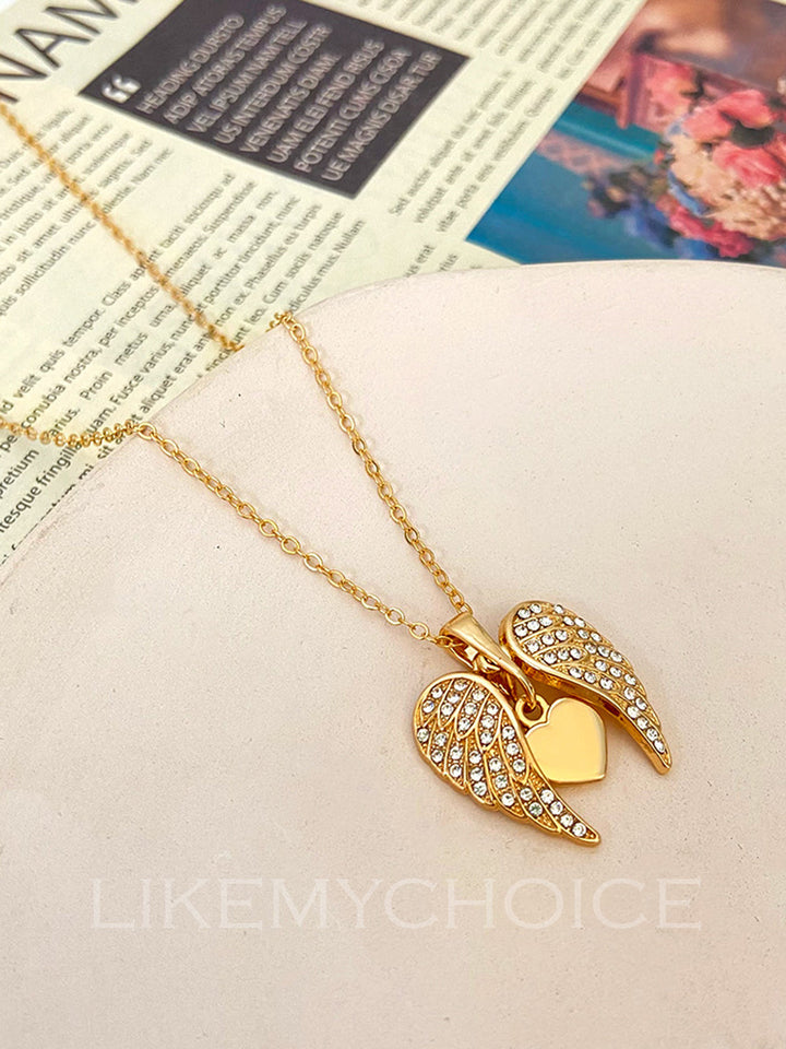 Angel Wings With Diamonds Love Necklace
