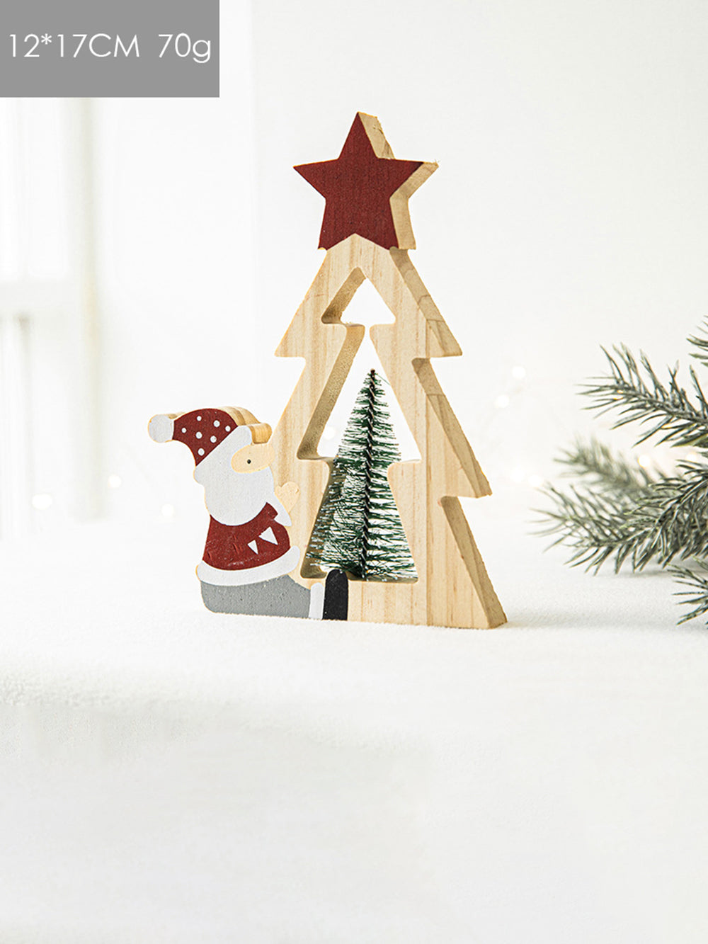 Weihnachtsmann-Holzornamente mit fünfzackigen Sternen