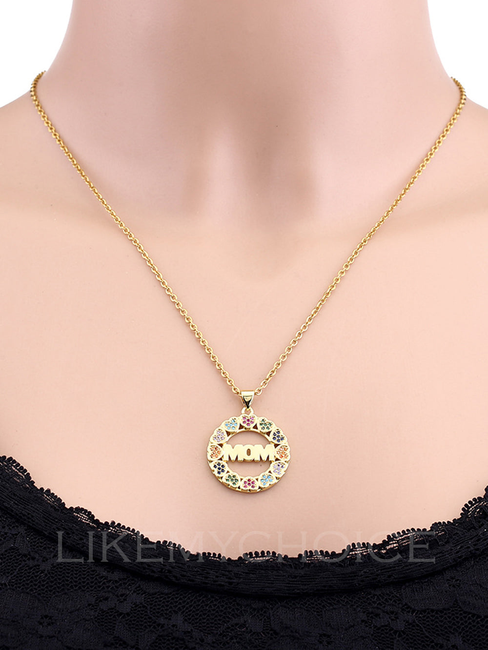 Moda cobre com colar de mãe elegante em formato de coração de zircônia