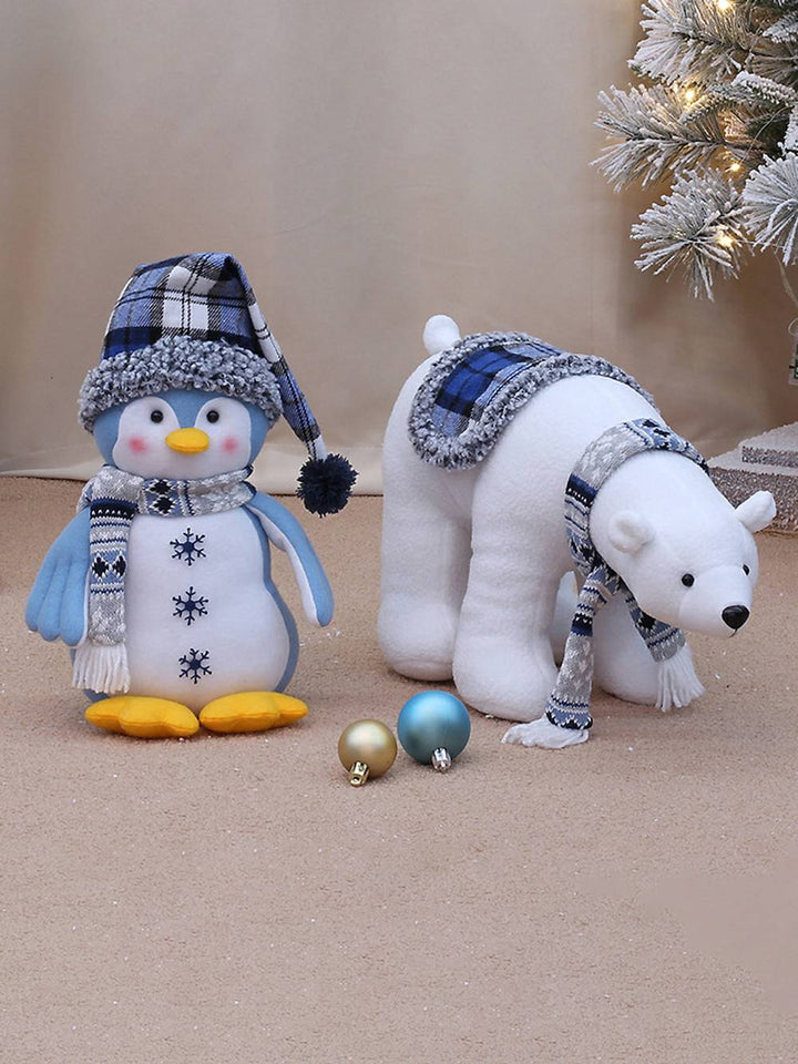 Adornos navideños de tela azul con muñeco de pingüino y oso polar