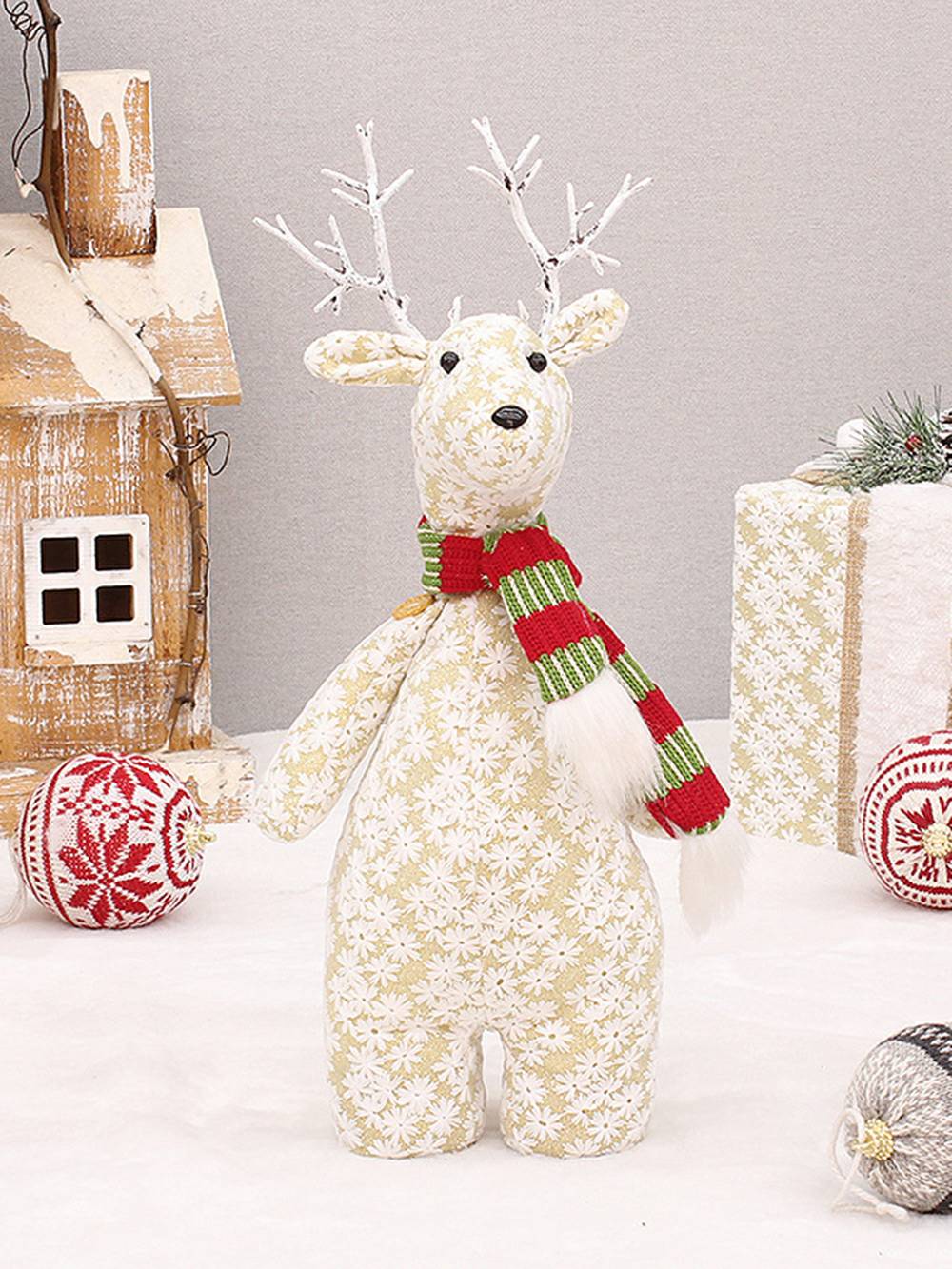 圣诞刺绣雪花面料麋鹿娃娃装饰品
