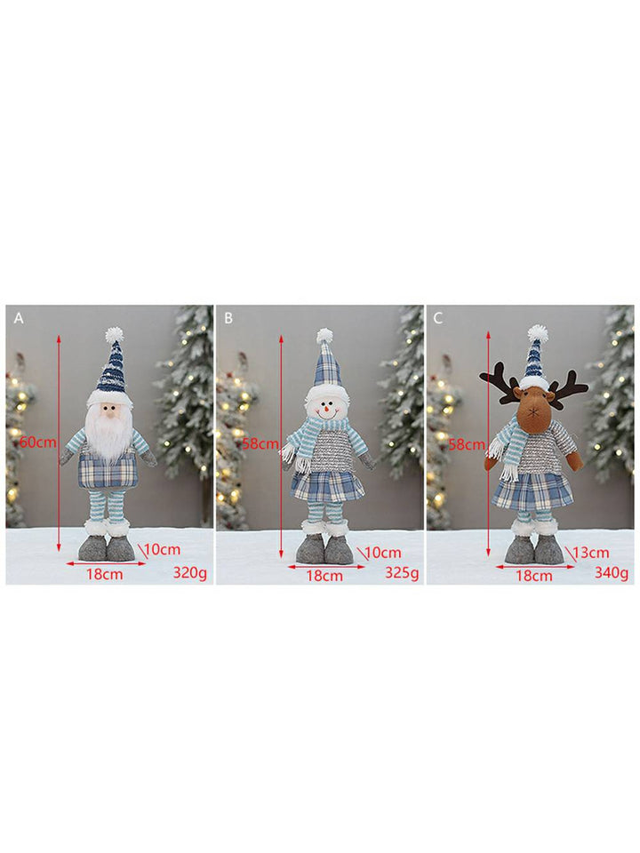 圣诞蓝色布艺可伸缩圣诞娃娃装饰摆件