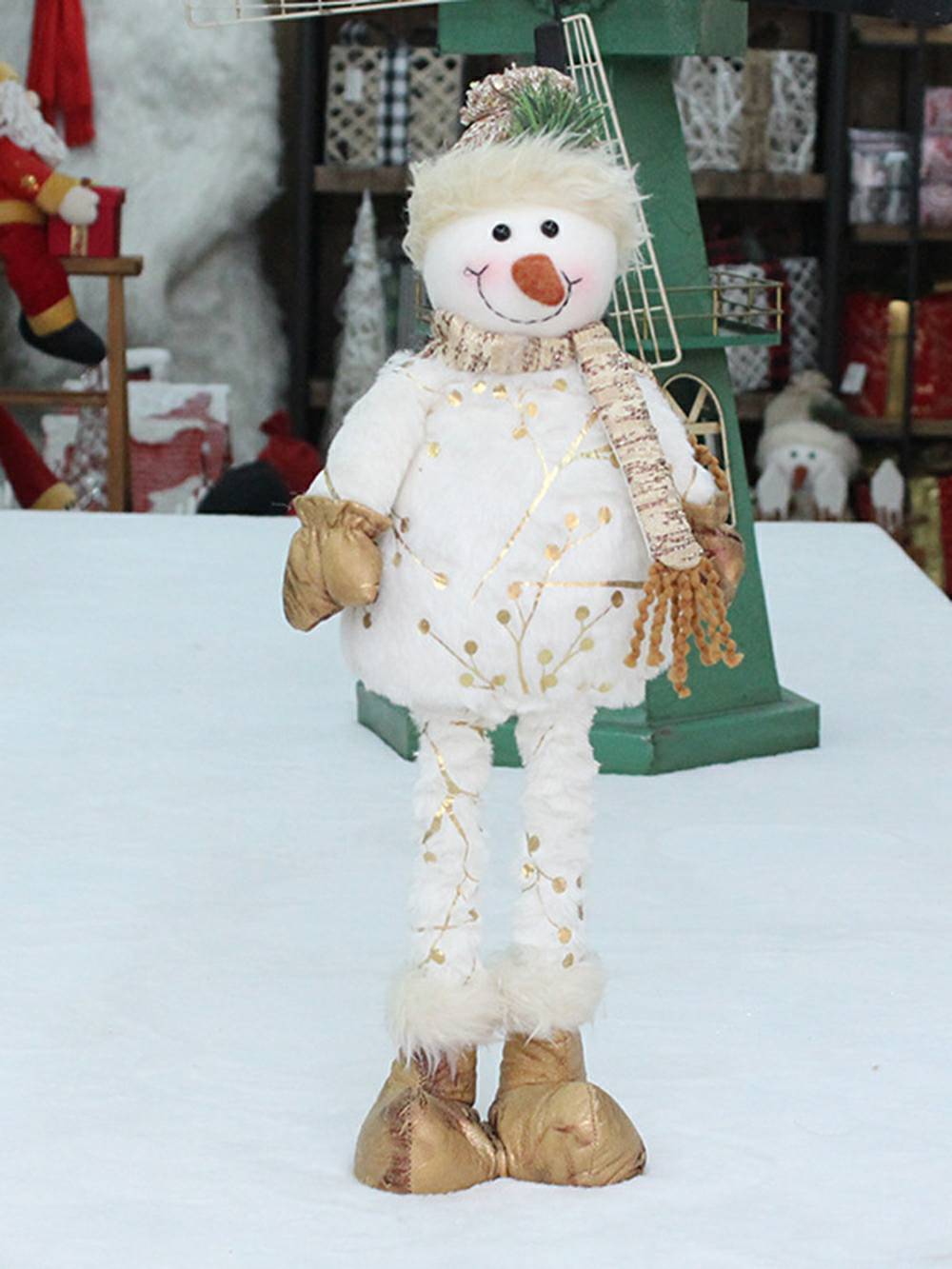 プリント生地の格納式雪だるま人形飾り