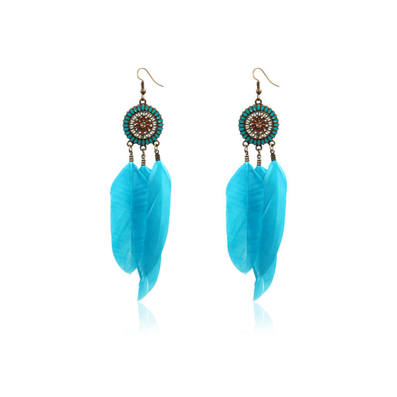 Vintage Sunflower Feather Tassel Earrings: Stylish Dangle Earrings for Women's Vacation and Daily Wear