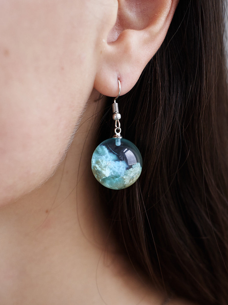 Boucles d'oreilles pendantes sphère de ciel bleu Terrarium boucles d'oreilles de créateur ciel nuageux clair