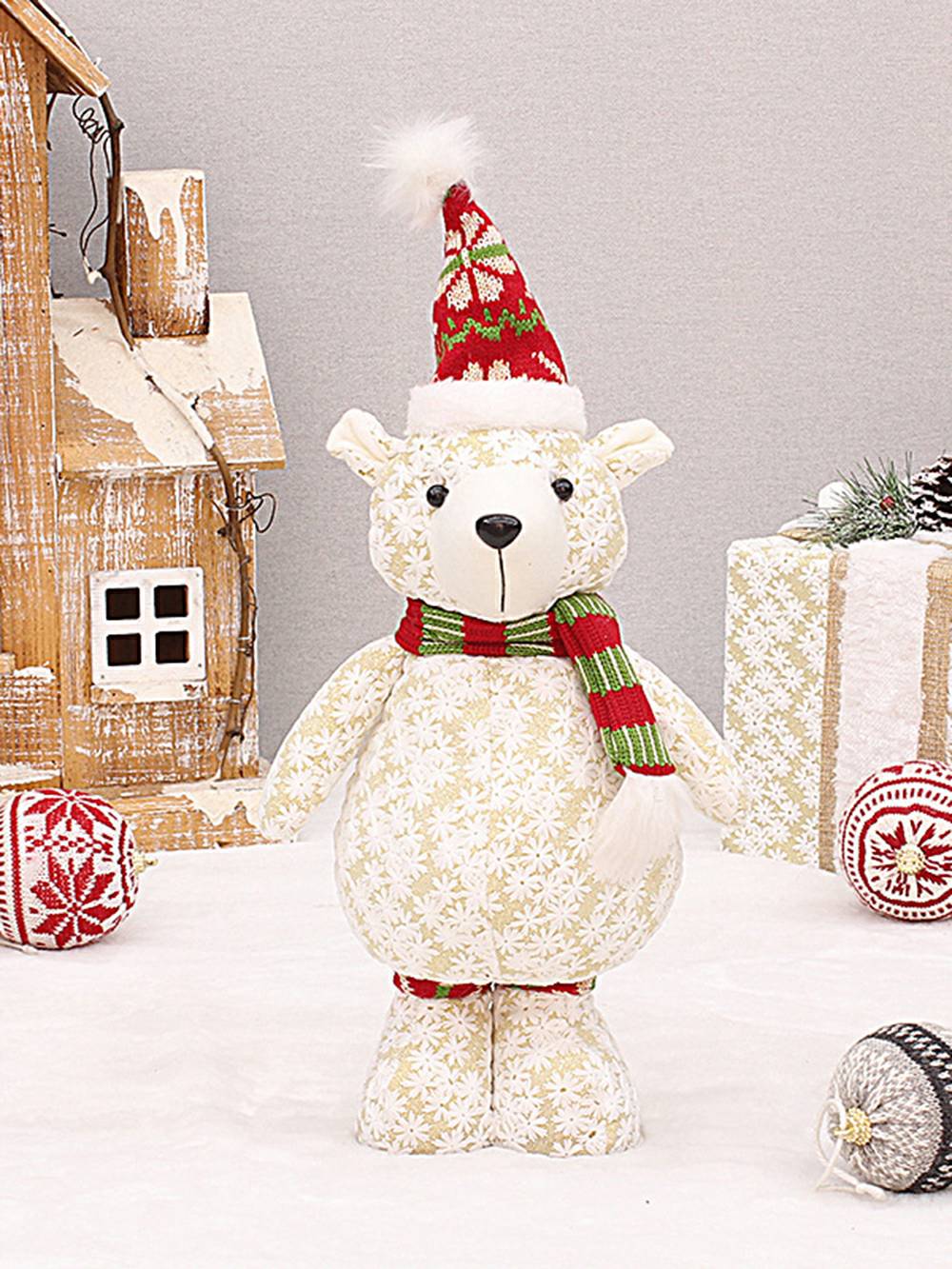クリスマス刺繍入りスノーフレーク生地ヘラジカ人形の装飾品