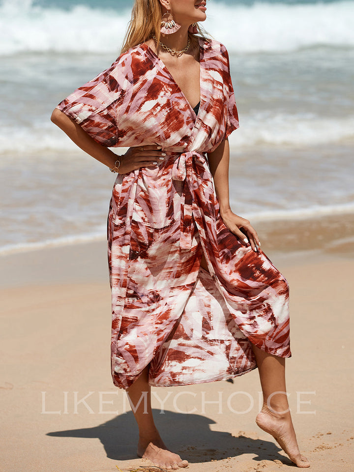Robes de plage ouvertes sur le devant à imprimé corail pour femmes
