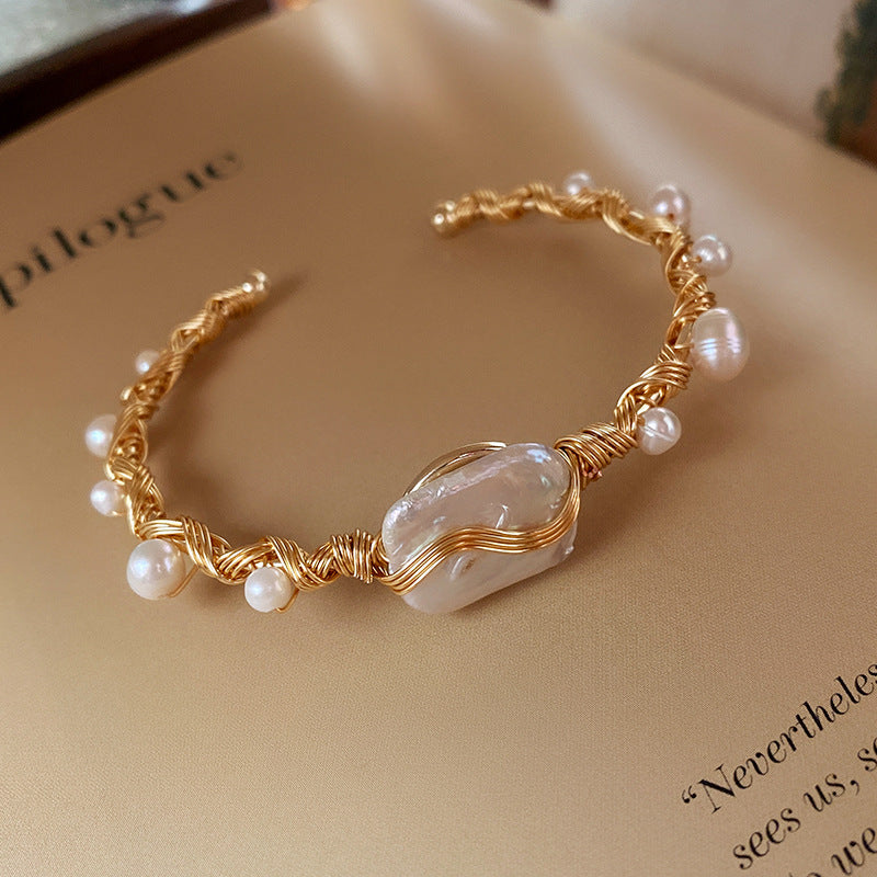 Baroque Pearl Open Cuff Bracelet