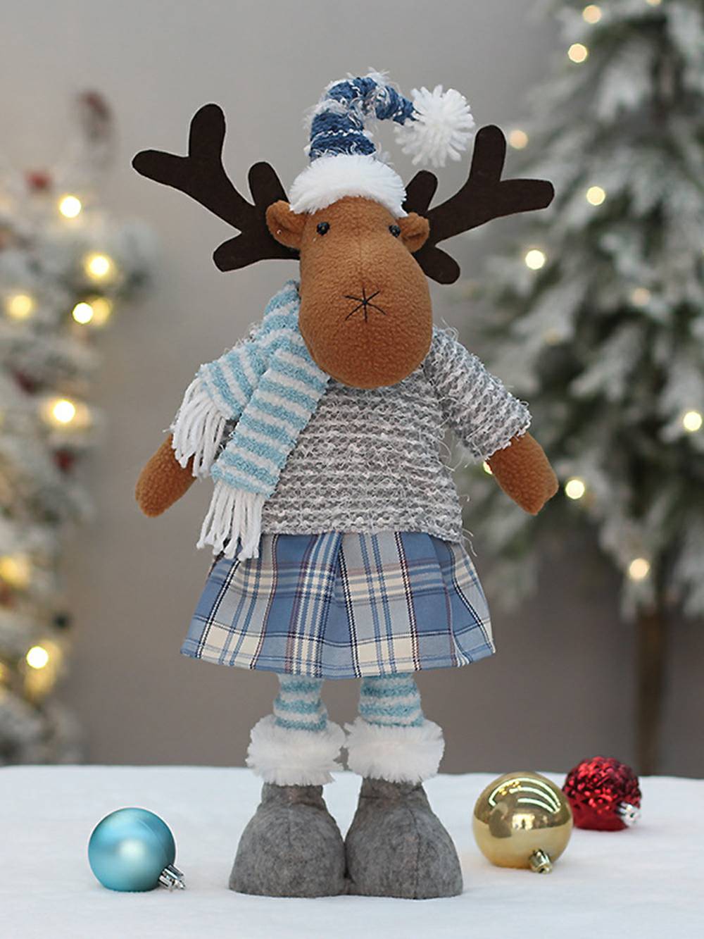 Christmas Blue Fabric Retractable Christmas Doll Decorative Ornaments
