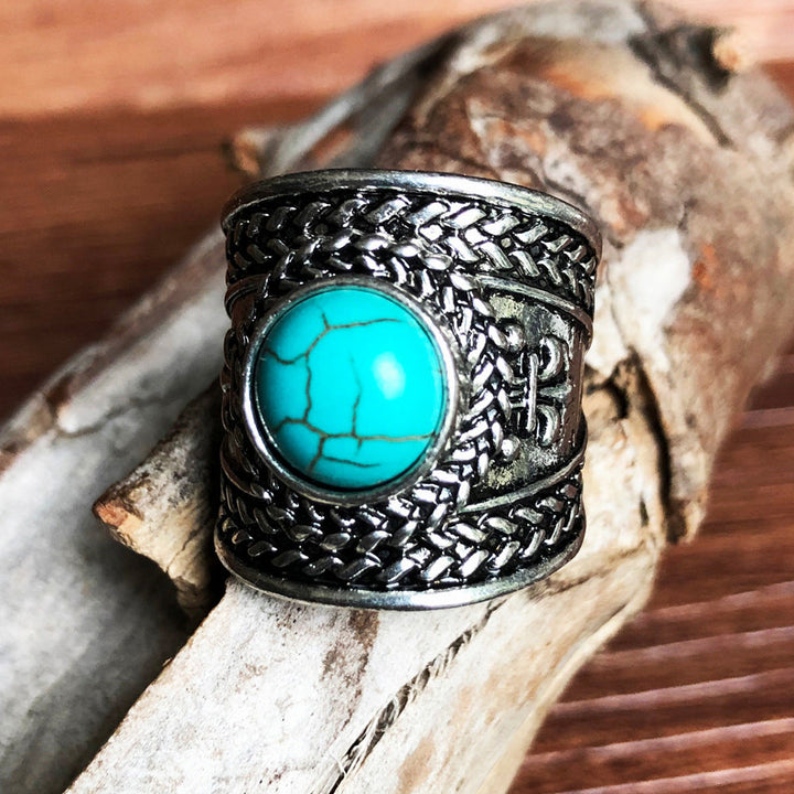 Bohemian and Green Turquoise Ring Bold Statement Piece