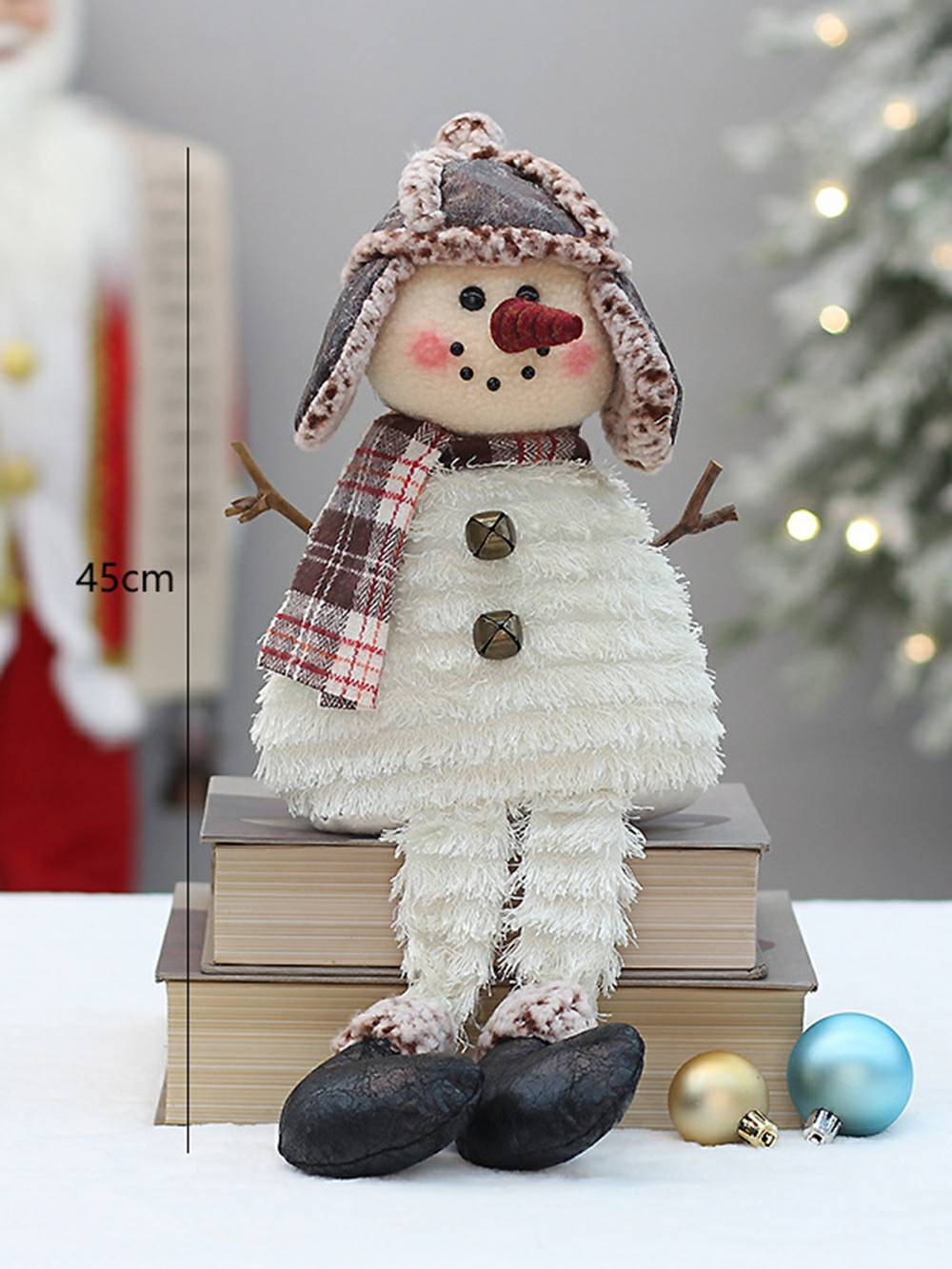 Kerst stof sneeuwpop gekruiste benen retro pop ornamenten