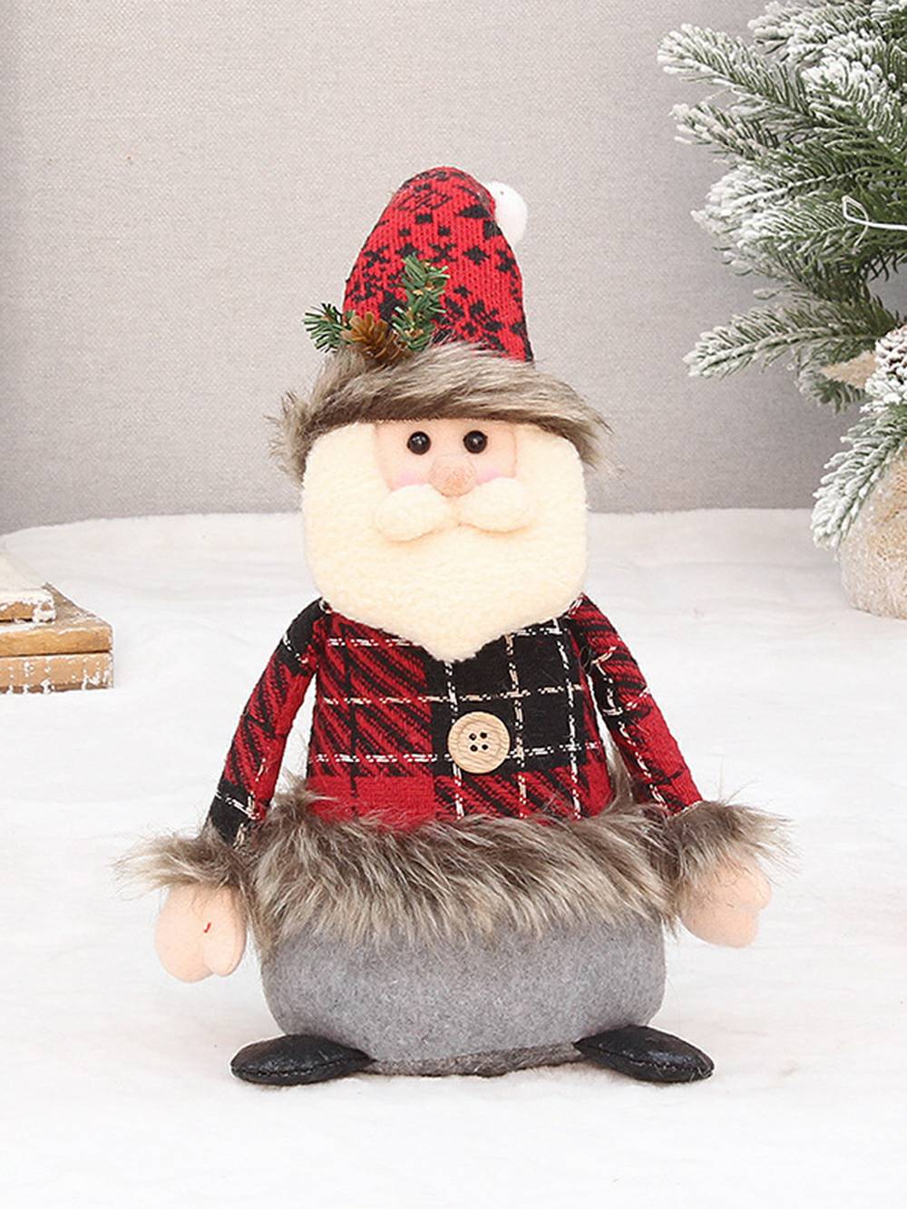 Christmas Plush Red Plaid Fabric Old Man Snowman Elk Doll Ornament