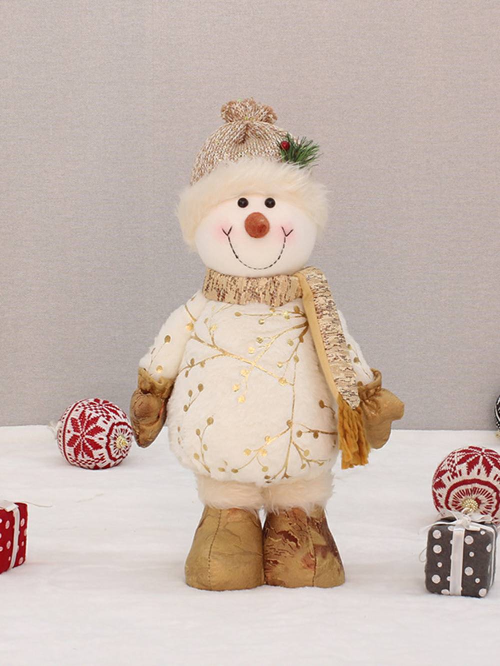Ornament na panenku sněhulák s potištěnou látkou