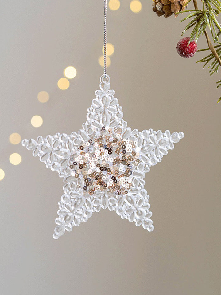 Pingente de decoração de árvore de Natal de lantejoulas rosa pegajoso estrela de cinco pontas