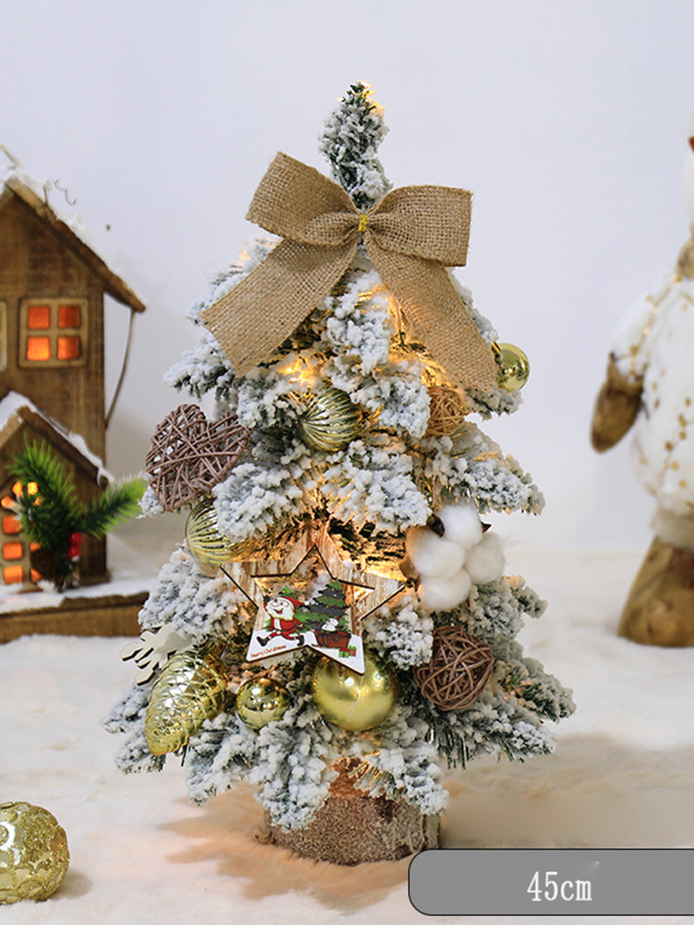 Goldbeflockter Mini-Weihnachtsbaum, dekorativer Tischschmuck