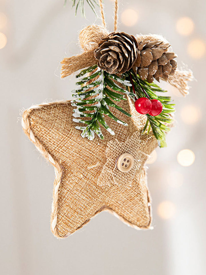 Vánoční stromeček s pěticípou hvězdou borová šiška s ozdobným přívěskem