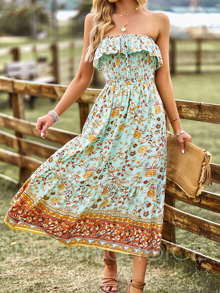 Smocked printed kjole