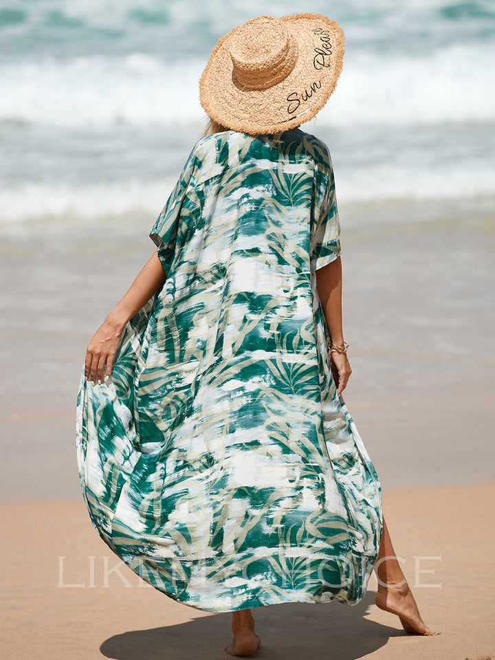 Womens Coral Print Open Front Beach Dresses