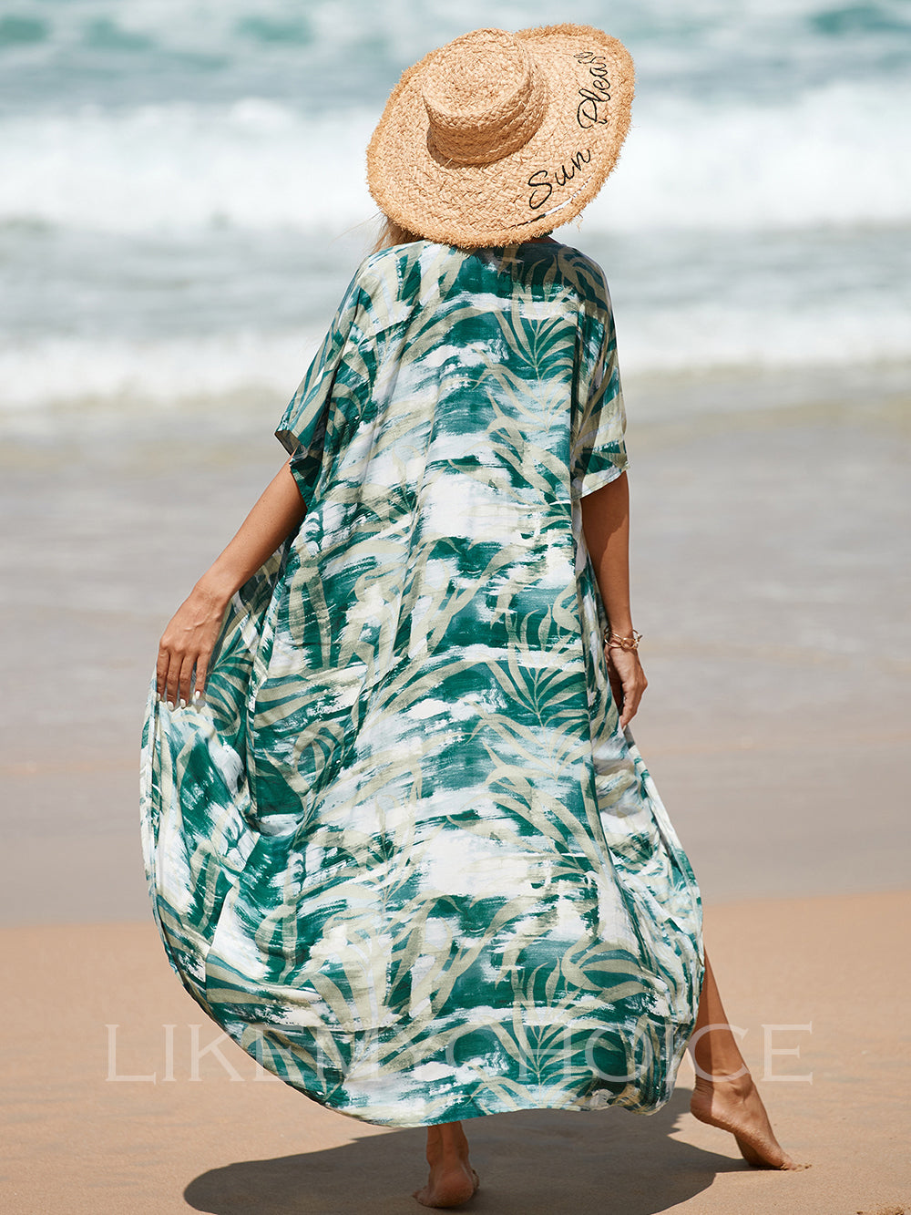 שמלות חוף פתוחות בהדפס קורל לנשים