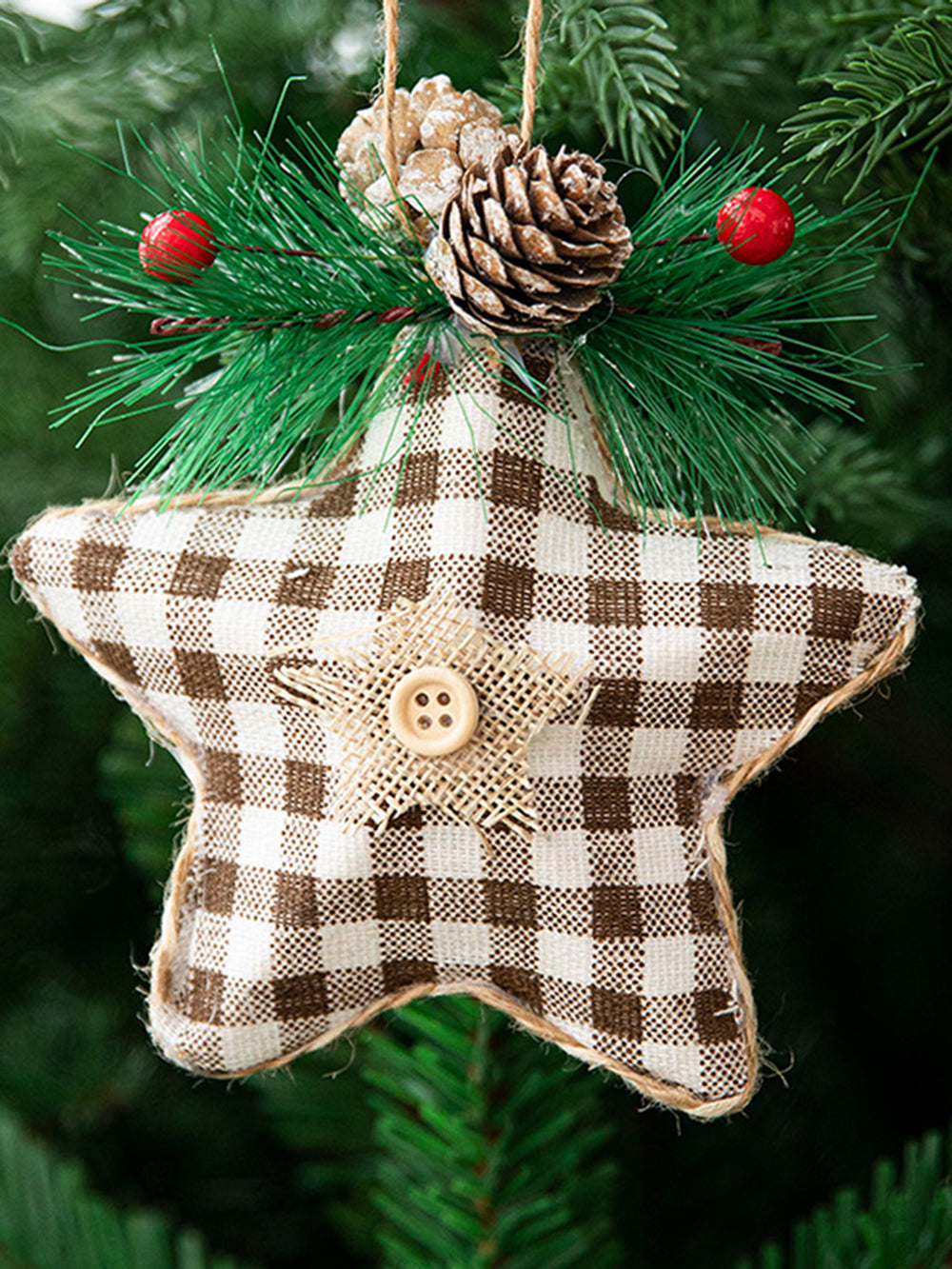 Vánoční stromeček s pěticípou hvězdou borová šiška s ozdobným přívěskem