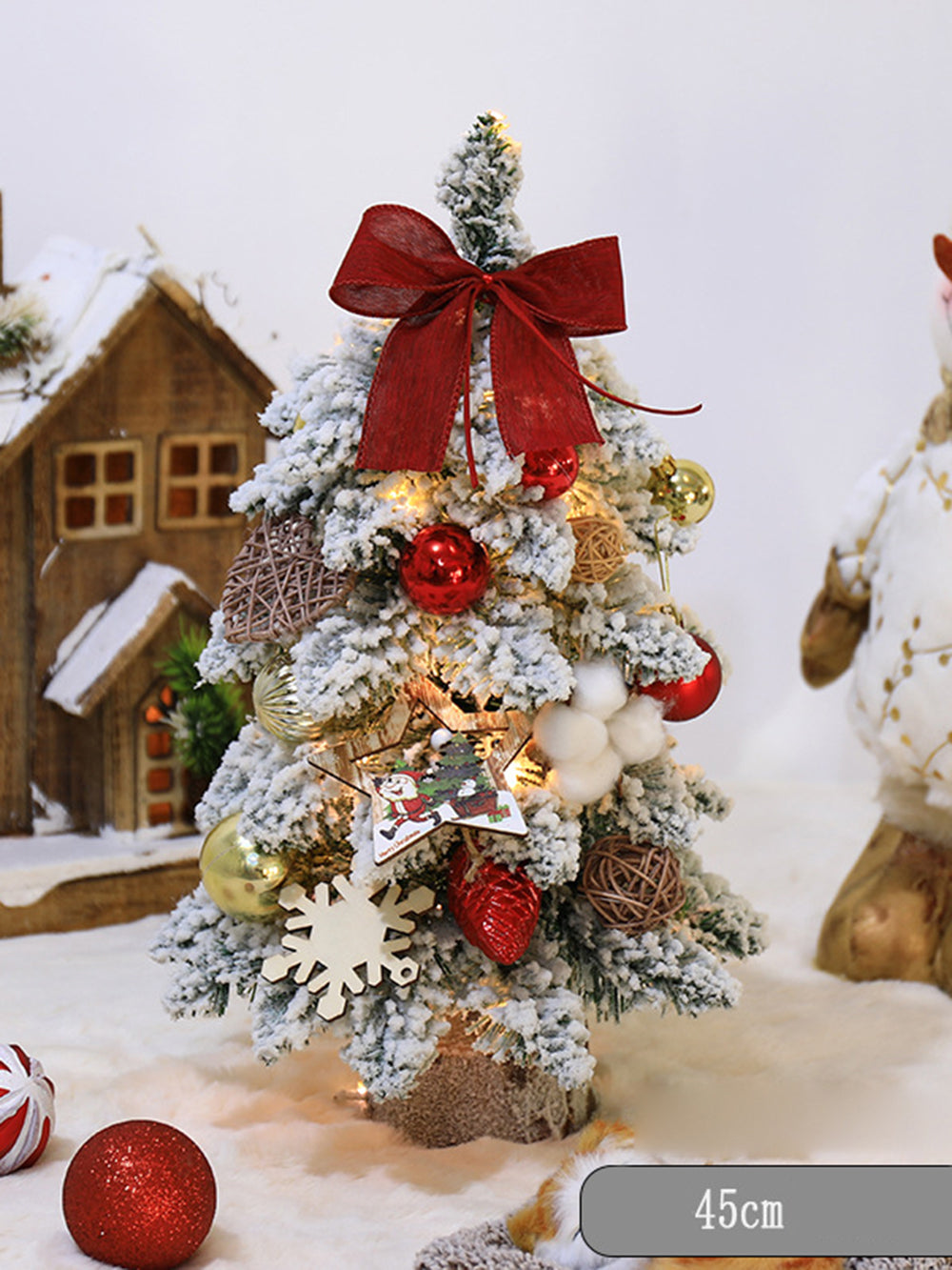 Enfeites de mesa decorativos de mini árvore de Natal flocados de ouro