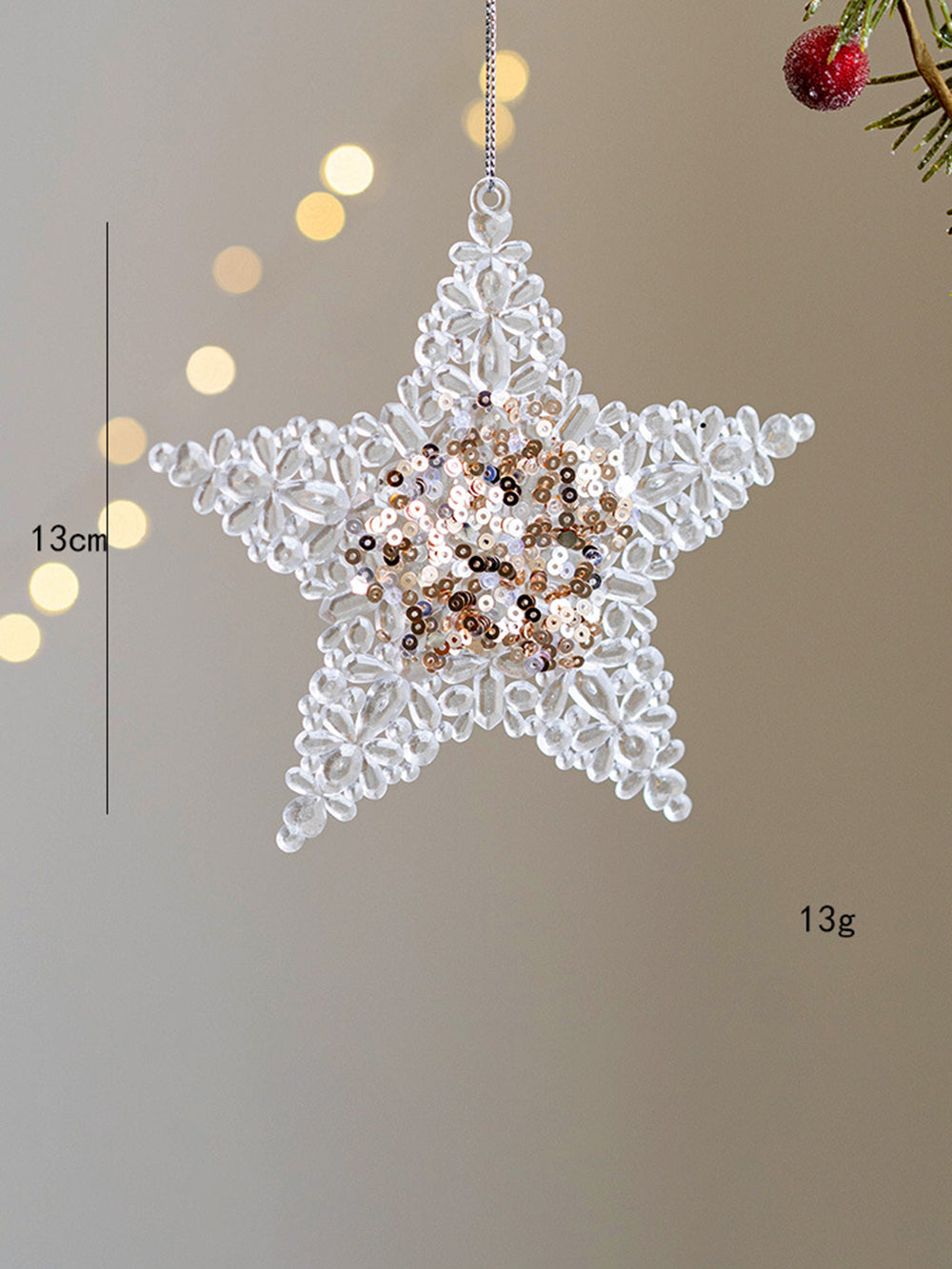 Ciondolo decorativo per albero di Natale con paillettes rosa appiccicoso, stella a cinque punte