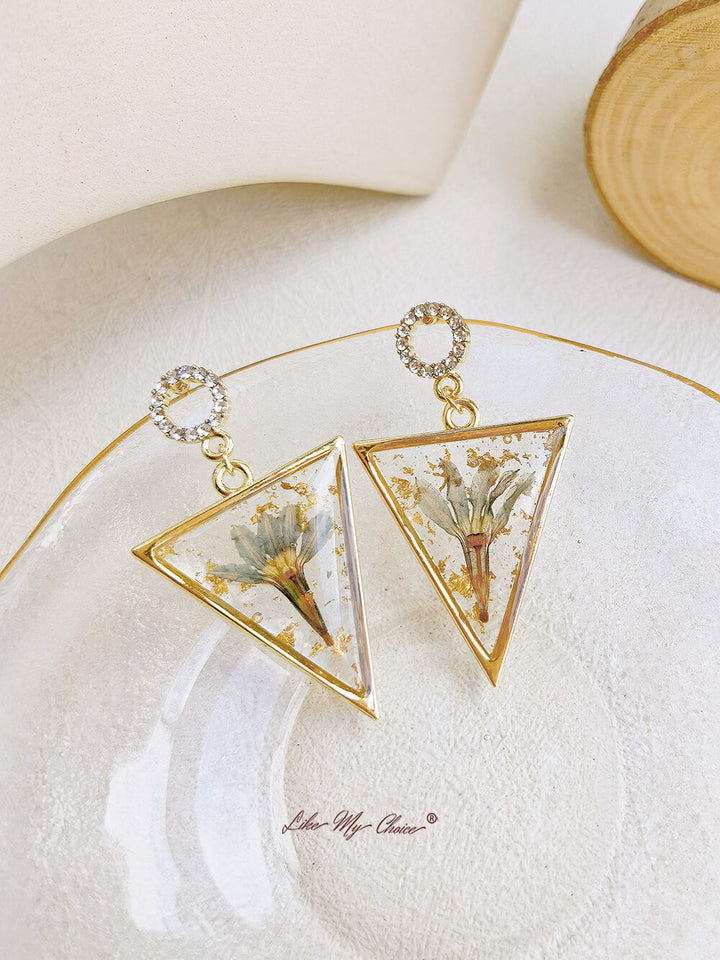 Triangle Handmade Earrings Resin Plant Earrings Small Jewelry Temperament