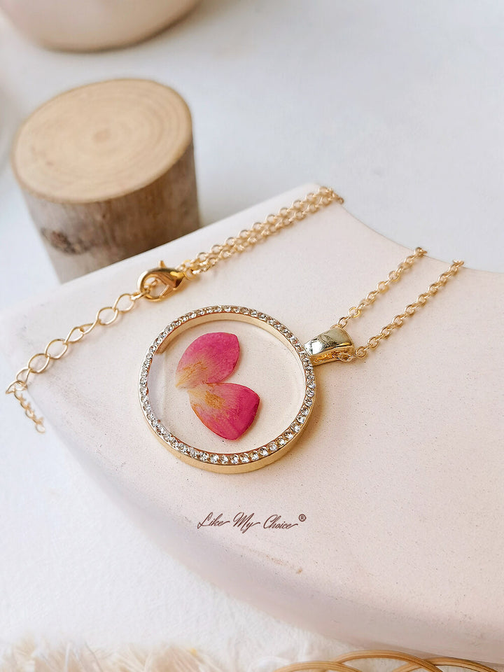 Birth Month Flower Resin Round Crystal Pendant Necklace